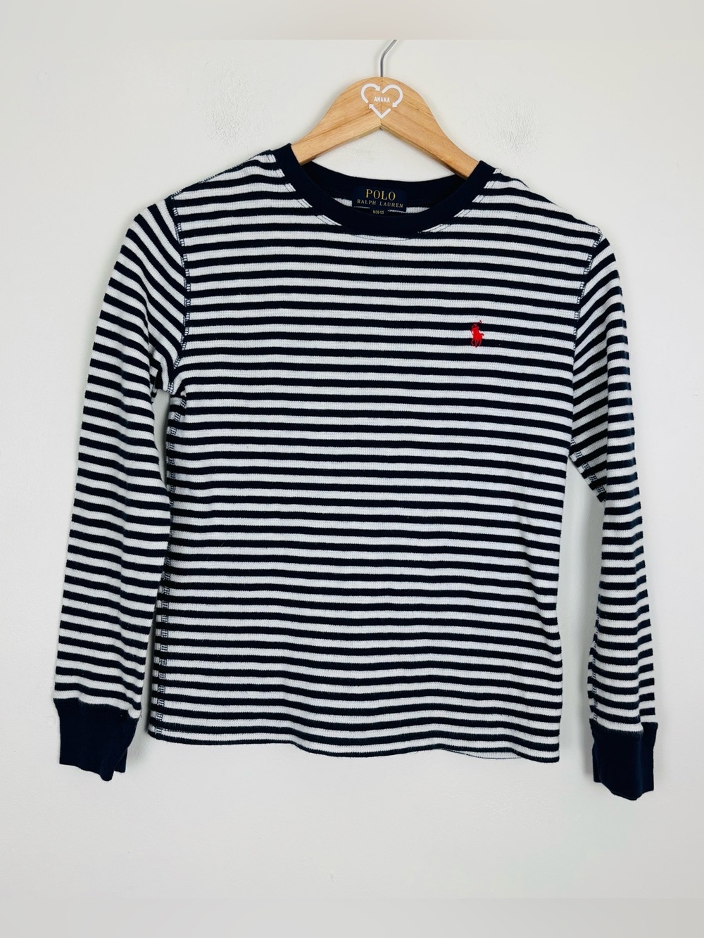 Polo Ralph Lauren Boys M 10-12 navy and white stripe waffle long sleeve top